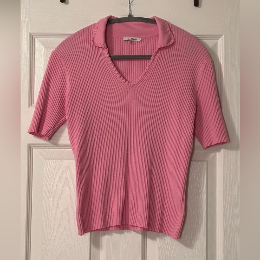 Vila Milano Pink Ribbed Knit Polo Sweater Size S